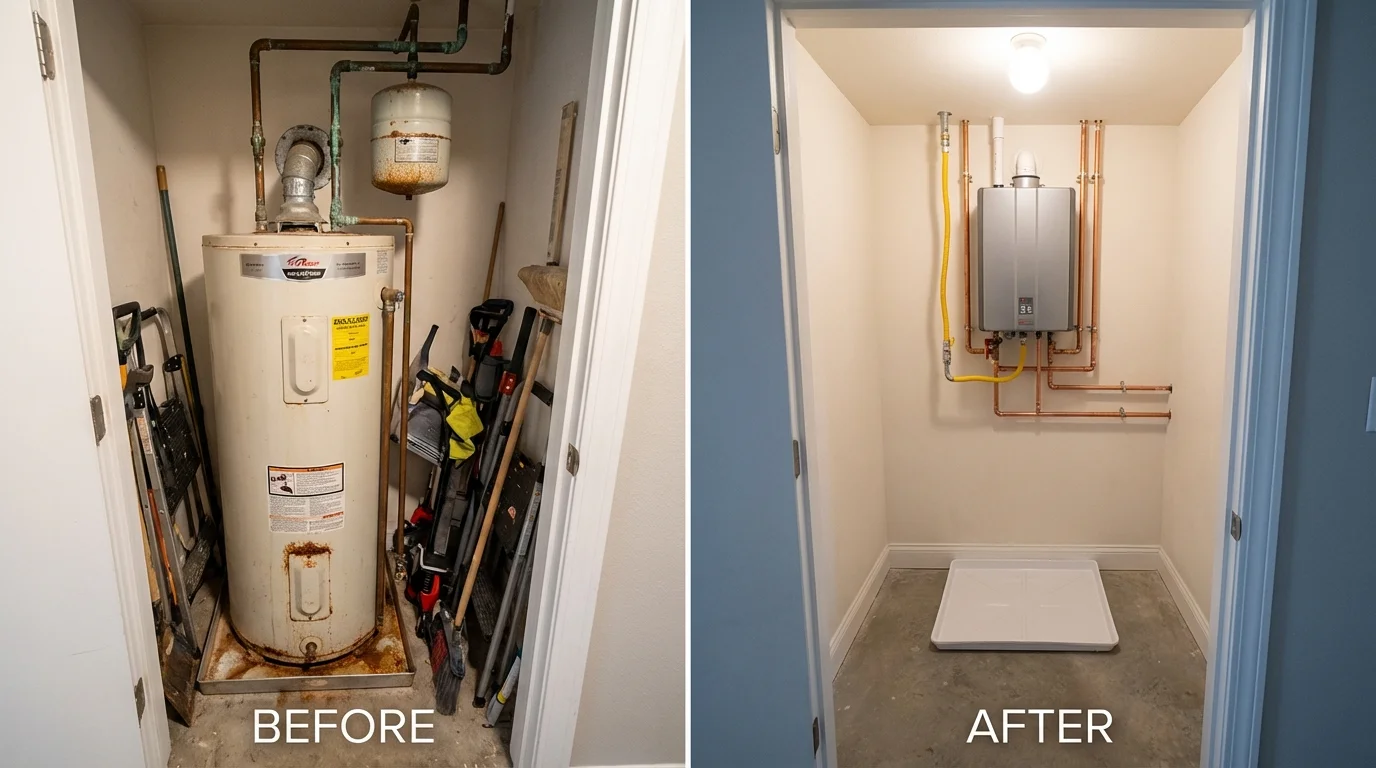 Tank water heater versus wall-mounted tankless unit comparison for Hillsboro, ND homeowners
